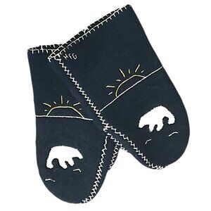 Handmade Boiled‎ Wool Mittens Navy Blue Polar Bear Inuit Style Felted Wool Adult